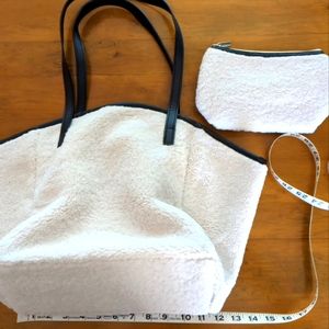 Neiman Marcus Faux Shearling Natural Color Tote